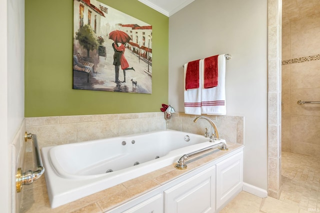 106 River Cove Ln, North Manchester, IN 46962 - full bathroom featuring a tub with jets, ornamental molding, and tiled shower
