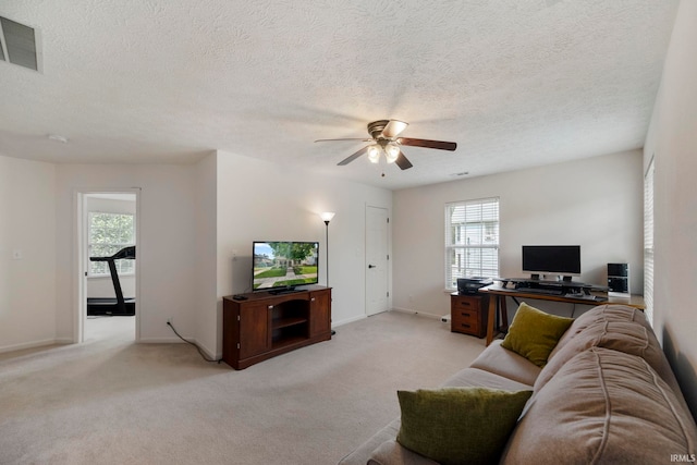 1009 Elliott St, Lafayette, IN 47905 - living area with plenty of natural light, ceiling fan, light colored carpet, and a textured ceiling