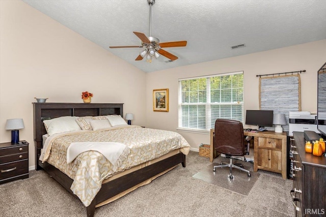 4103 Stergen Dr, Lafayette, IN 47909 - carpeted bedroom featuring a textured ceiling, lofted ceiling, a desk, and a ceiling fan