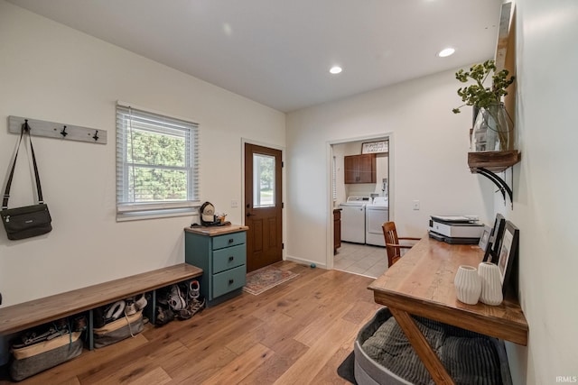 502 N Jefferson Ave, Fowler, IN 47944 - office featuring washing machine and clothes dryer, light wood-type flooring, and recessed lighting