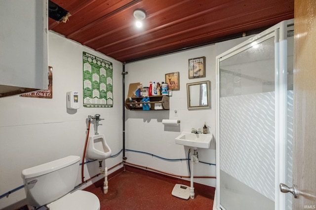 502 N Jefferson Ave, Fowler, IN 47944 - bathroom featuring a stall shower and wood ceiling
