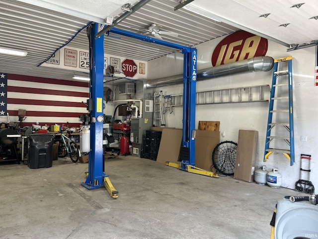 502 N Jefferson Ave, Fowler, IN 47944 - garage with a ceiling fan