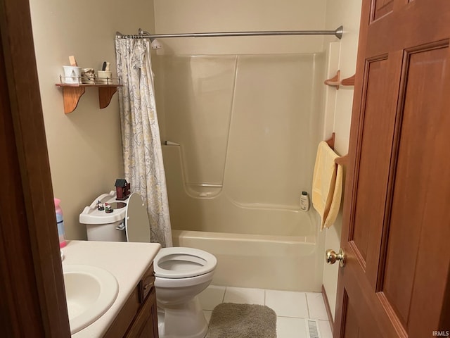 12344 Diamond Dr, Plymouth, IN 46563 - bathroom featuring vanity, shower / bath combo with shower curtain, and tile patterned floors