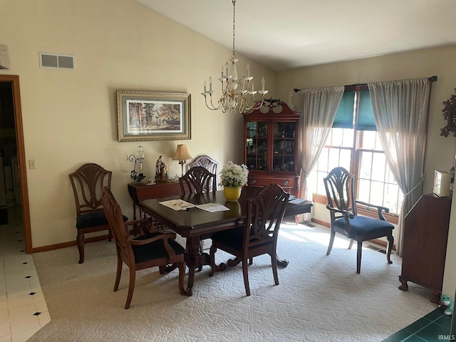 12344 Diamond Dr, Plymouth, IN 46563 - carpeted dining area with a chandelier and lofted ceiling