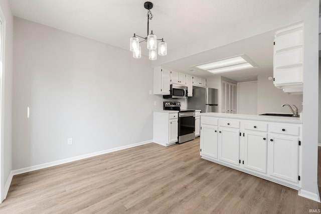 7104 Thamesford Dr Unit 83, Fort Wayne, IN 46835 - kitchen featuring stainless steel appliances, light wood-style flooring, white cabinets, a peninsula, and light countertops