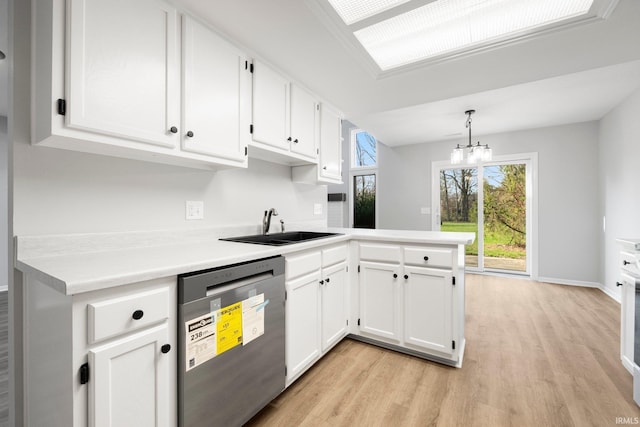 7104 Thamesford Dr Unit 83, Fort Wayne, IN 46835 - kitchen with stainless steel dishwasher, light wood finished floors, and white cabinets