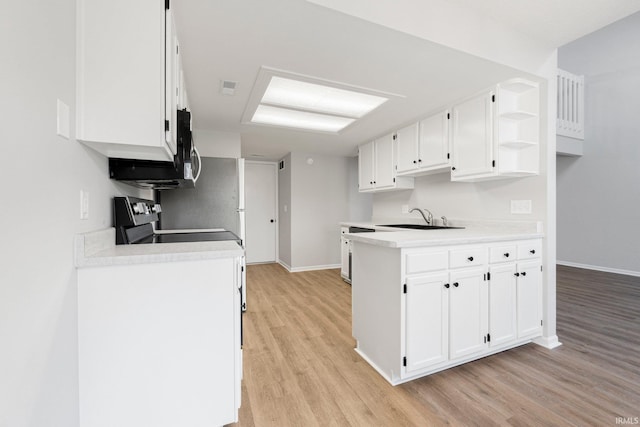 7104 Thamesford Dr Unit 83, Fort Wayne, IN 46835 - kitchen with light wood-style flooring, white cabinetry, open shelves, a peninsula, and light countertops
