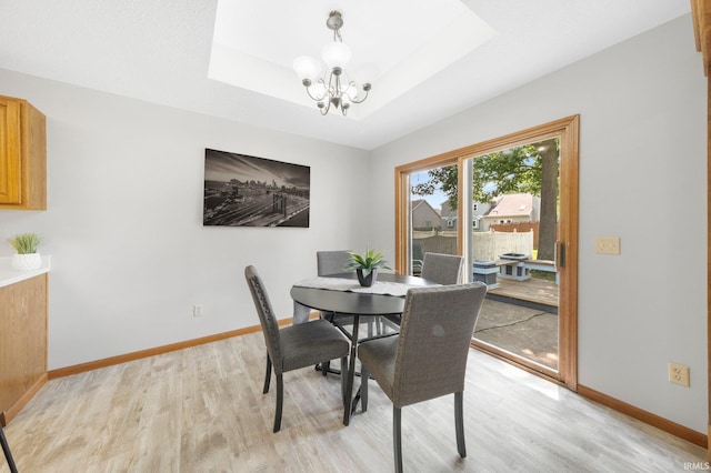 2319 Autumn Lake Pl, Fort Wayne, IN 46818 - dining space featuring light wood finished floors, a chandelier, and a tray ceiling