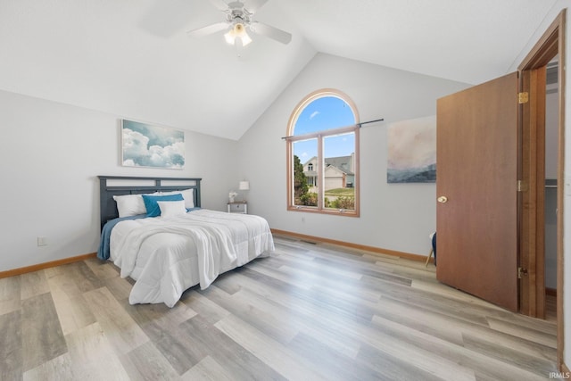 2319 Autumn Lake Pl, Fort Wayne, IN 46818 - bedroom featuring lofted ceiling, ceiling fan, and light wood-style flooring