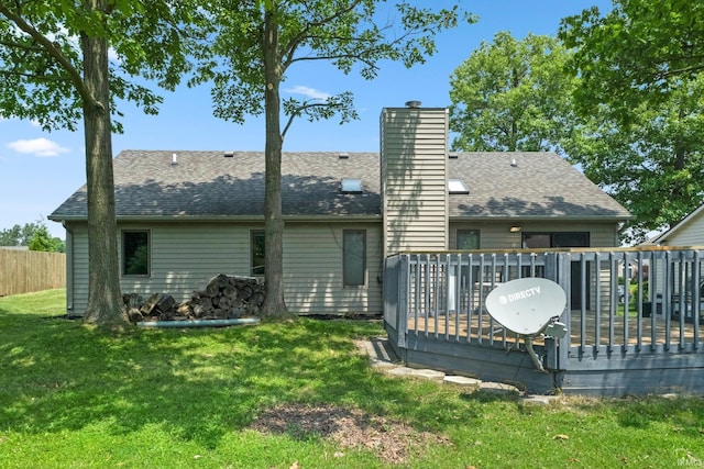 2319 Autumn Lake Pl, Fort Wayne, IN 46818 - rear view of property with a wooden deck, a chimney, and a shingled roof