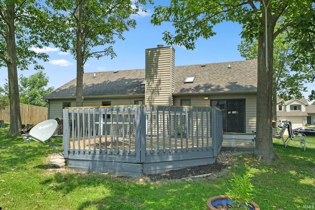 2319 Autumn Lake Pl, Fort Wayne, IN 46818 - back of property featuring a chimney, a wooden deck, and a shingled roof
