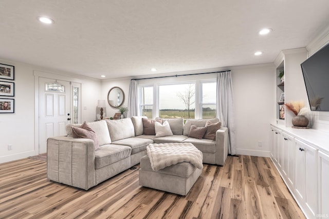 5157 N County Rd 850 W, Mulberry, IN 46058 - living room featuring light wood-style floors, recessed lighting, and crown molding