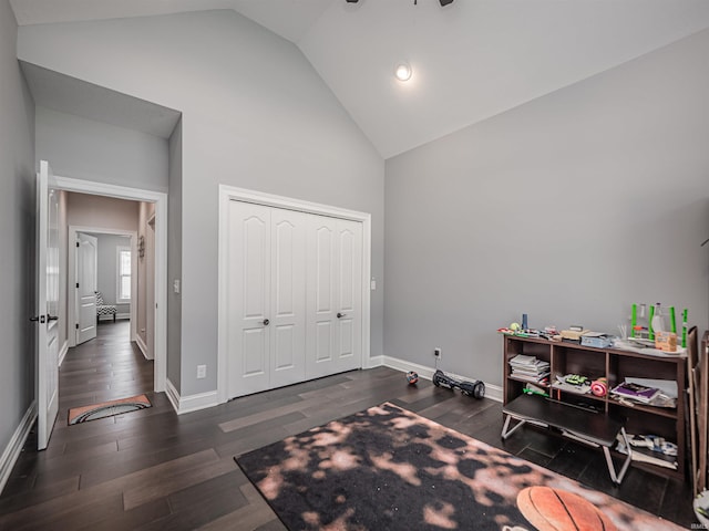 4261 Martha Ct, Newburgh, IN 47630 - office area featuring high vaulted ceiling, dark wood finished floors, and recessed lighting