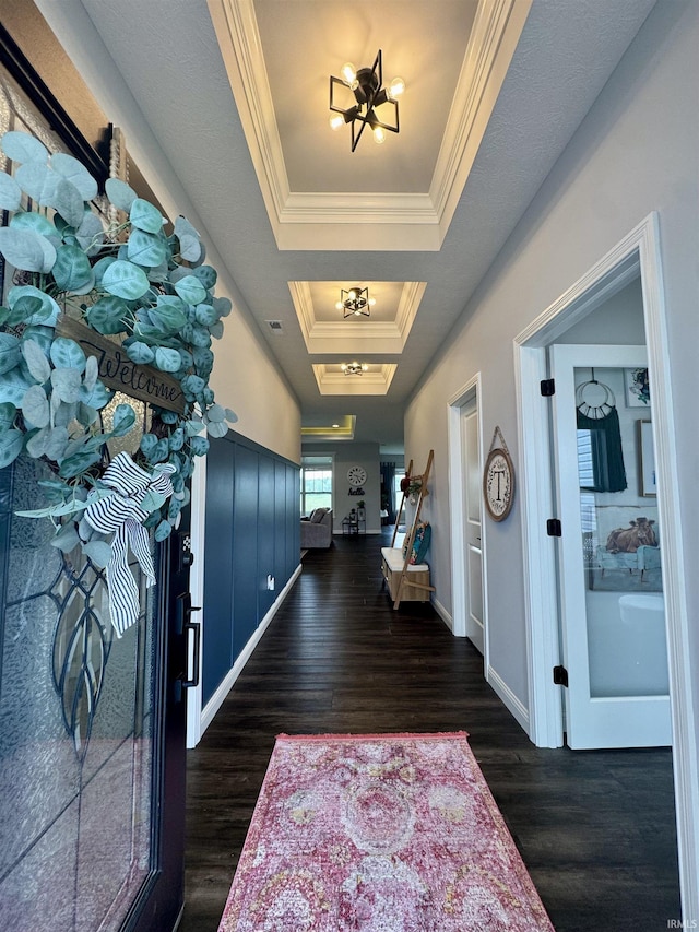 4831 Leeward Ln, Lafayette, IN 47909 - foyer entrance featuring a raised ceiling, wood finished floors, and crown molding