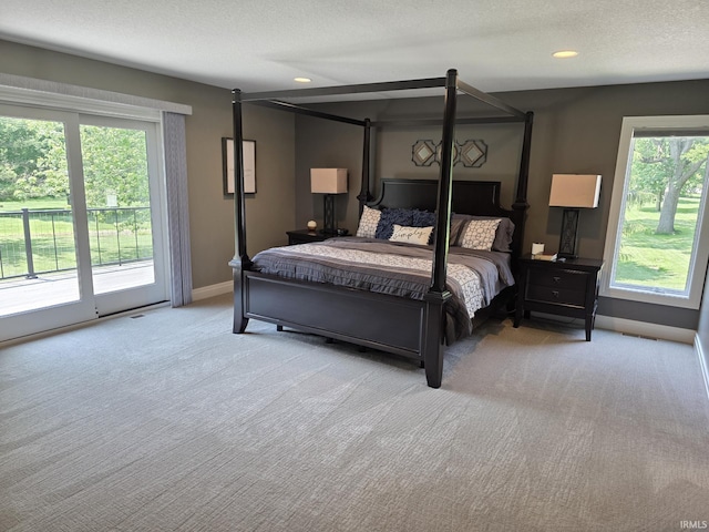 1051 Morningstar Rd, Auburn, IN 46706 - carpeted bedroom with multiple windows, access to exterior, recessed lighting, and a textured ceiling