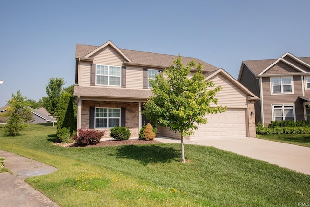 1852 Sandpiper Dr, West Lafayette, IN 47906 - view of front facade featuring driveway, a front yard, a garage, brick siding, and roof with shingles