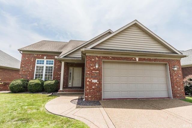2123 Bunker Ln, Evansville, IN 47725 - view of front of property featuring brick siding, concrete driveway, a garage, and a front yard