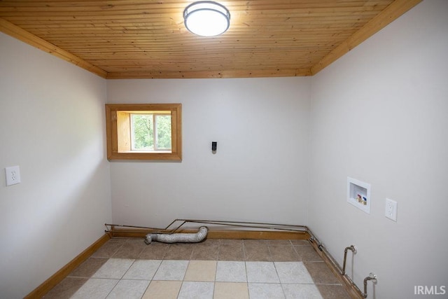 3529 S Walnut St, Muncie, IN 47304 - laundry room featuring washer hookup, wooden ceiling, light tile patterned flooring, and electric dryer hookup