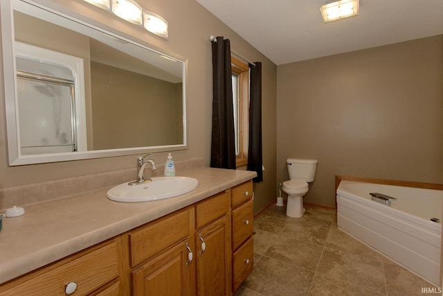 327 Hillside Ave, Roanoke, IN 46783 - full bath featuring vanity, a bathtub, a shower with shower door, and tile patterned flooring