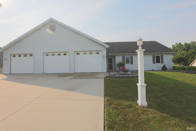 327 Hillside Ave, Roanoke, IN 46783 - single story home featuring concrete driveway, a front lawn, a shingled roof, and a garage