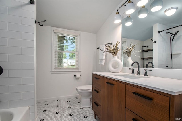 1730 Oak Park Dr, South Bend, IN 46617 - full bath featuring vanity, shower / washtub combination, and lofted ceiling