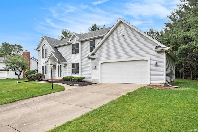 52206 Filbert Rd, Granger, IN 46530 - traditional home with concrete driveway, a front yard, roof with shingles, and a garage