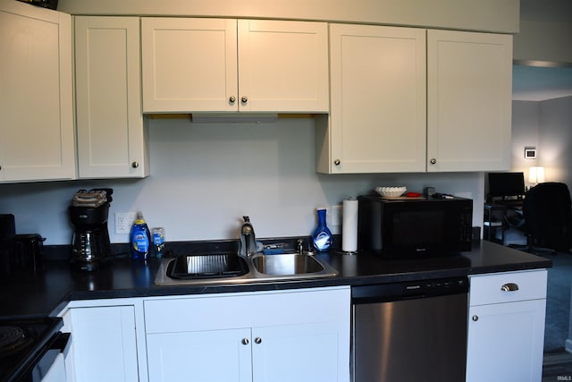 822 Aurora Knoll Ln, Fort Wayne, IN 46825 - kitchen featuring black appliances, dark countertops, and white cabinets