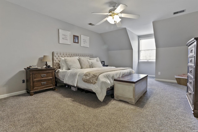 8855 Hickory Ln, Newburgh, IN 47630 - bedroom with light colored carpet, vaulted ceiling, and a ceiling fan