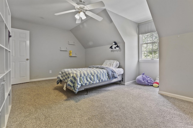 8855 Hickory Ln, Newburgh, IN 47630 - bedroom featuring carpet flooring, vaulted ceiling, and a ceiling fan