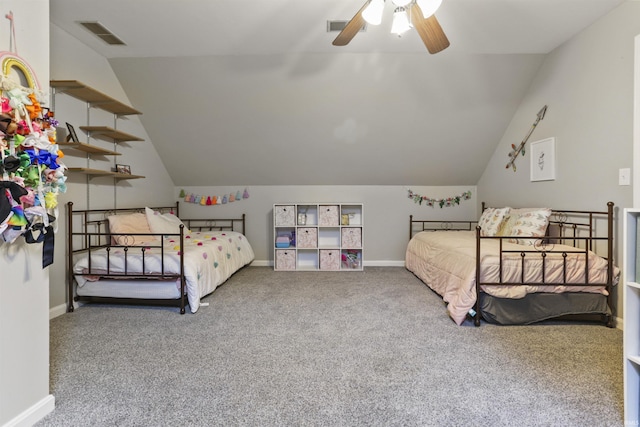 8855 Hickory Ln, Newburgh, IN 47630 - carpeted bedroom featuring vaulted ceiling and a ceiling fan