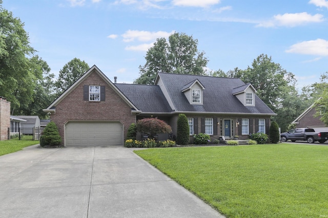 8855 Hickory Ln, Newburgh, IN 47630 - cape cod home with brick siding, driveway, an attached garage, a front yard, and roof with shingles