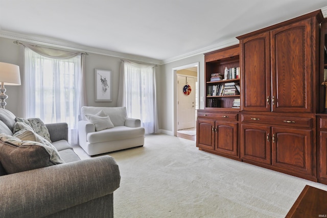 8855 Hickory Ln, Newburgh, IN 47630 - living area featuring light carpet and ornamental molding