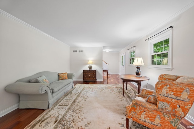 3726 Capilano Dr, West Lafayette, IN 47906 - living area featuring wood finished floors, stairway, and crown molding