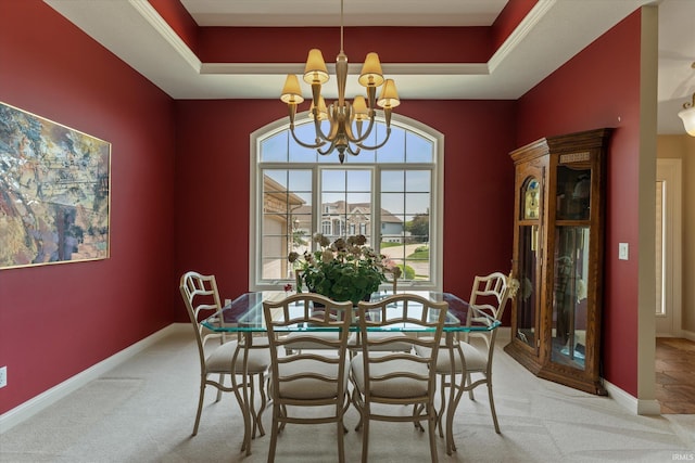 6615 Leeway Dr, South Bend, IN 46628 - carpeted dining room featuring a chandelier and a tray ceiling