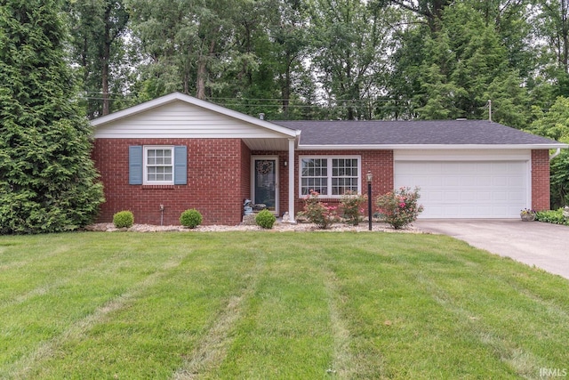4525 W Middle Ct, Bloomington, IN 47403 - ranch-style home featuring brick siding, an attached garage, concrete driveway, and a front yard