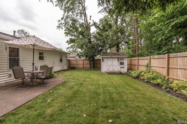 4525 W Middle Ct, Bloomington, IN 47403 - fenced backyard featuring a shed and a patio area