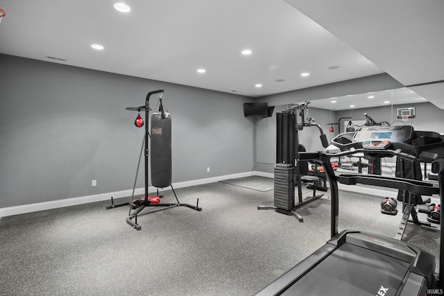 1130 Kingswood Rd, West Lafayette, IN 47906 - exercise room with recessed lighting and an AC wall unit