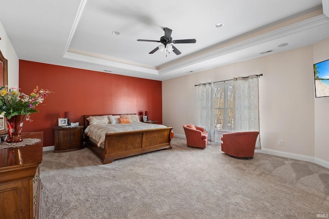 1130 Kingswood Rd, West Lafayette, IN 47906 - bedroom featuring a raised ceiling, carpet flooring, and ceiling fan