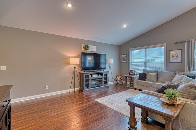 2407 Ellington Ridge Dr, Evansville, IN 47711 - living room with vaulted ceiling, dark wood finished floors, and recessed lighting