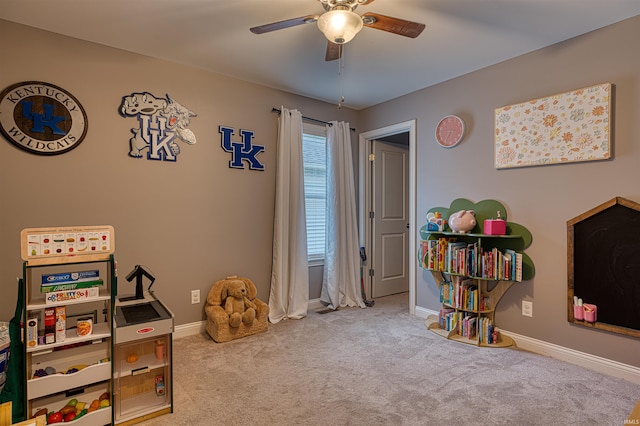 2407 Ellington Ridge Dr, Evansville, IN 47711 - game room featuring a ceiling fan and carpet flooring