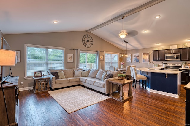 2407 Ellington Ridge Dr, Evansville, IN 47711 - living room featuring ceiling fan, dark wood finished floors, and recessed lighting
