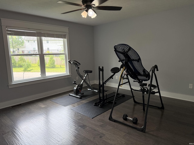 1285 E Zinnia Dr, Bloomington, IN 47401 - exercise area featuring ceiling fan and wood finished floors
