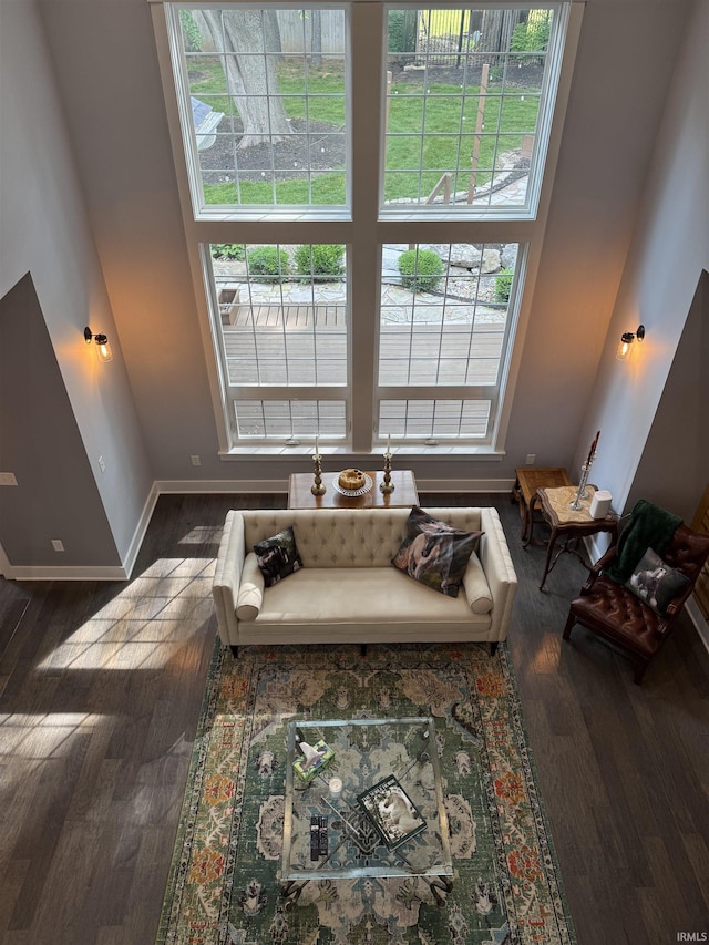 1285 E Zinnia Dr, Bloomington, IN 47401 - living area featuring dark wood-style floors and a high ceiling