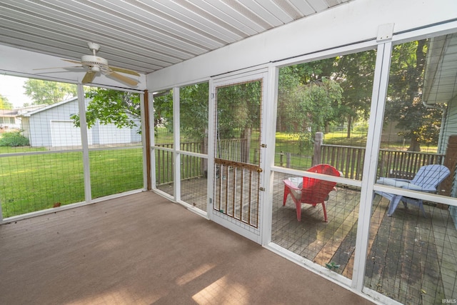 18633 Cleveland Rd, South Bend, IN 46637 - unfurnished sunroom featuring a ceiling fan