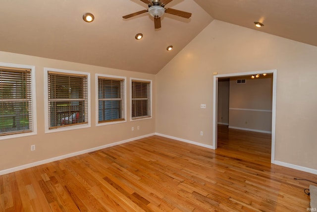 18633 Cleveland Rd, South Bend, IN 46637 - unfurnished room featuring ceiling fan, lofted ceiling, light wood finished floors, and recessed lighting