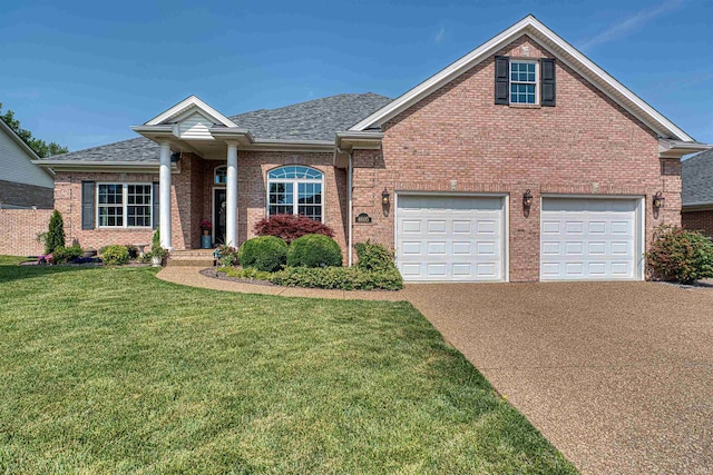 4605 Fieldcrest Place Cir, Newburgh, IN 47630 - view of front of property with concrete driveway, brick siding, a shingled roof, and a front lawn