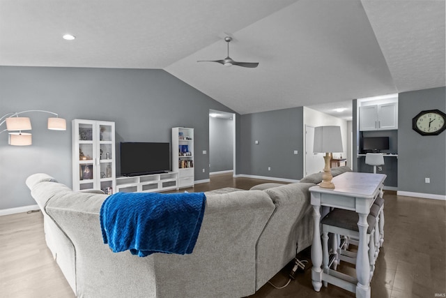 1014 Happy Hollow Rd, West Lafayette, IN 47906 - living area with wood finished floors, a ceiling fan, and lofted ceiling
