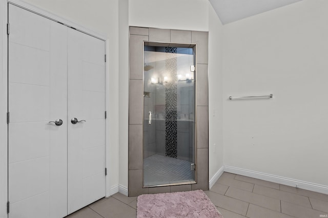 1014 Happy Hollow Rd, West Lafayette, IN 47906 - bathroom with a stall shower and tile patterned flooring