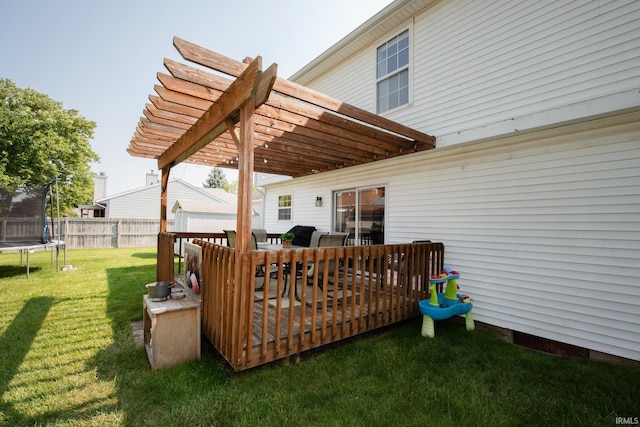 1914 Bayberry Ln, West Lafayette, IN 47906 - deck featuring a trampoline, a pergola, and a fenced backyard