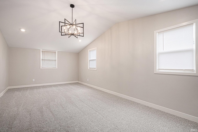 822 W Donaldson Ave, Mishawaka, IN 46545 - empty room with a chandelier, lofted ceiling, carpet floors, and recessed lighting
